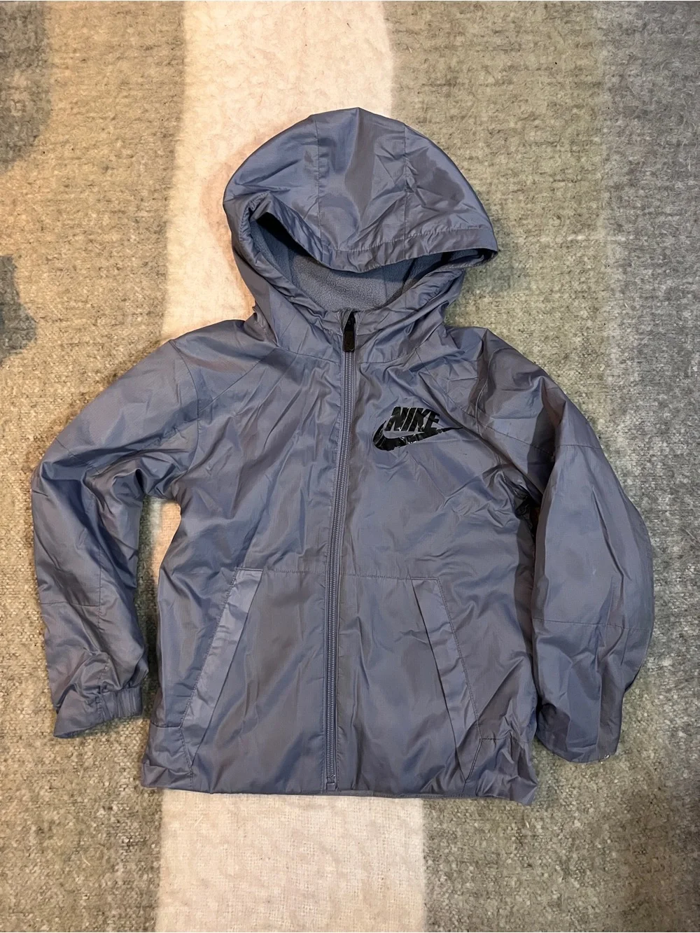 Nike Kids Gray Hooded Rain Jacket with Fleece Lining